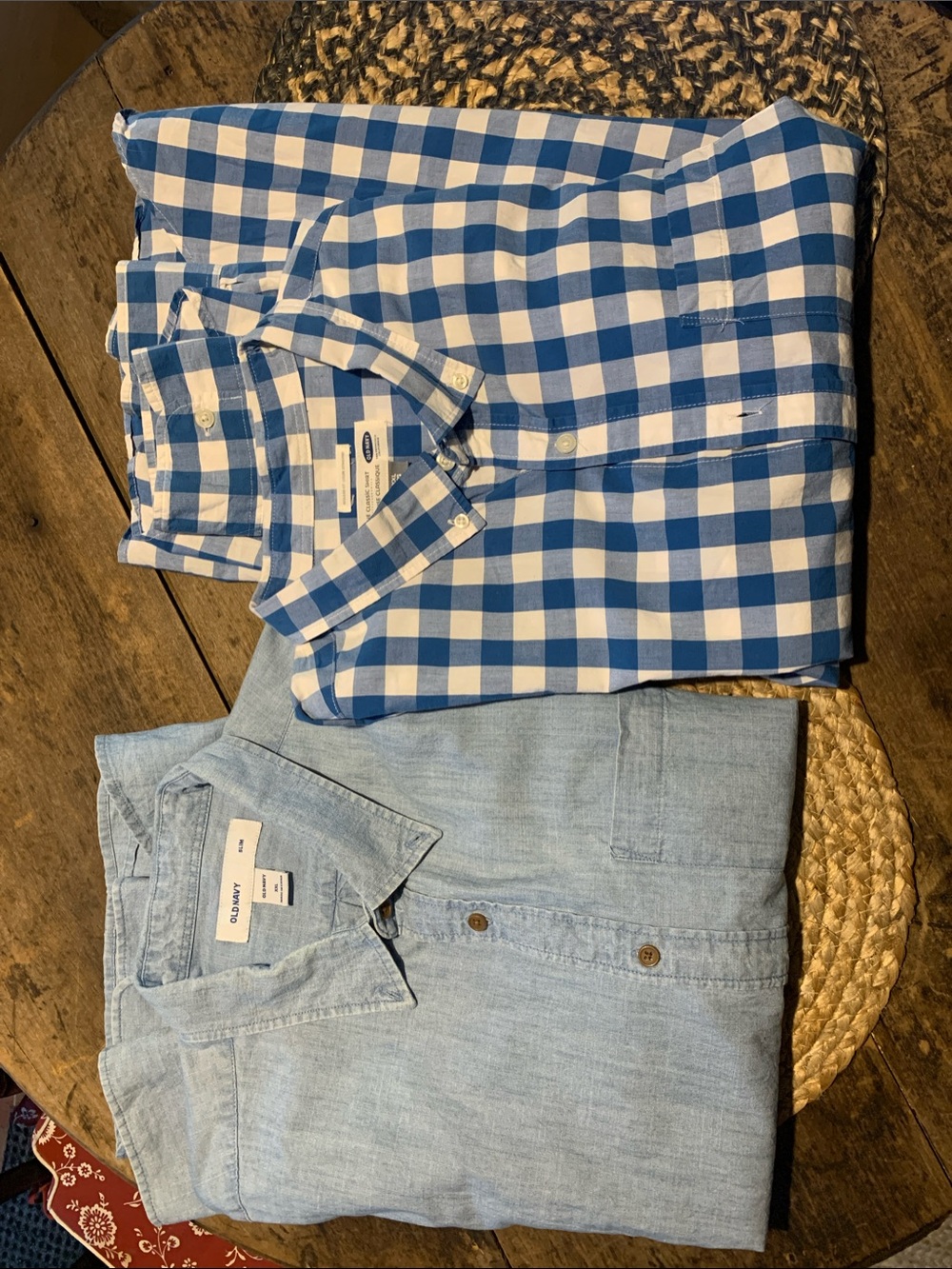 Old Navy Blue and White Casual Button-Down Shirts - 2-Pack